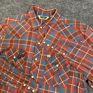 Salt Valley Western Shirt Mens Medium LS Plaid Pearl Snap Dual Chest Snap Pocket